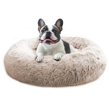 JOLLYVOGUE 36in Calming Donut Dog Bed Washable Faux Fur, Fits up to 80 lb