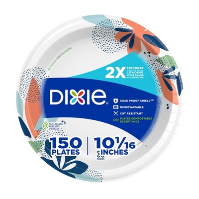 Dixie Large Paper Plates, 10 Inch, 150 150 Count (Pack of 1), Multicolor 