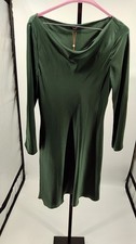 Quince Women 100% Washable Silk Long Sleeve Mini Dress Forest Green XL