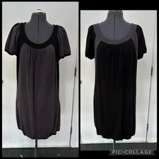 GEOFFREY BEENE REVERSIBLE KNIT SHIFT DRESS BLACK CHARCOAL GRAY M TRAVEL Y2K EC