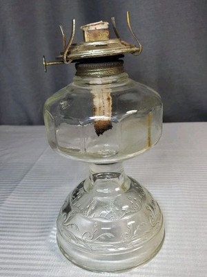 Vintage Glass Kerosene or oil Lamp early 1900s Pressed Glass Oil Lamp No Chimney
