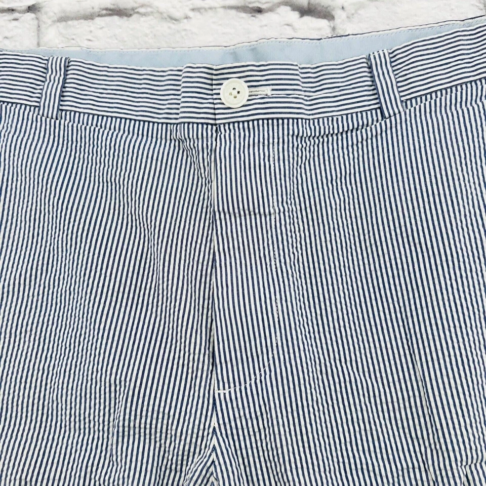 Pantalones Cortos Brooks Brothers 346 Para Hombre Tiro Alto Seersucker Talla 38 Azul Blanco Rayas Foto 2 de 4