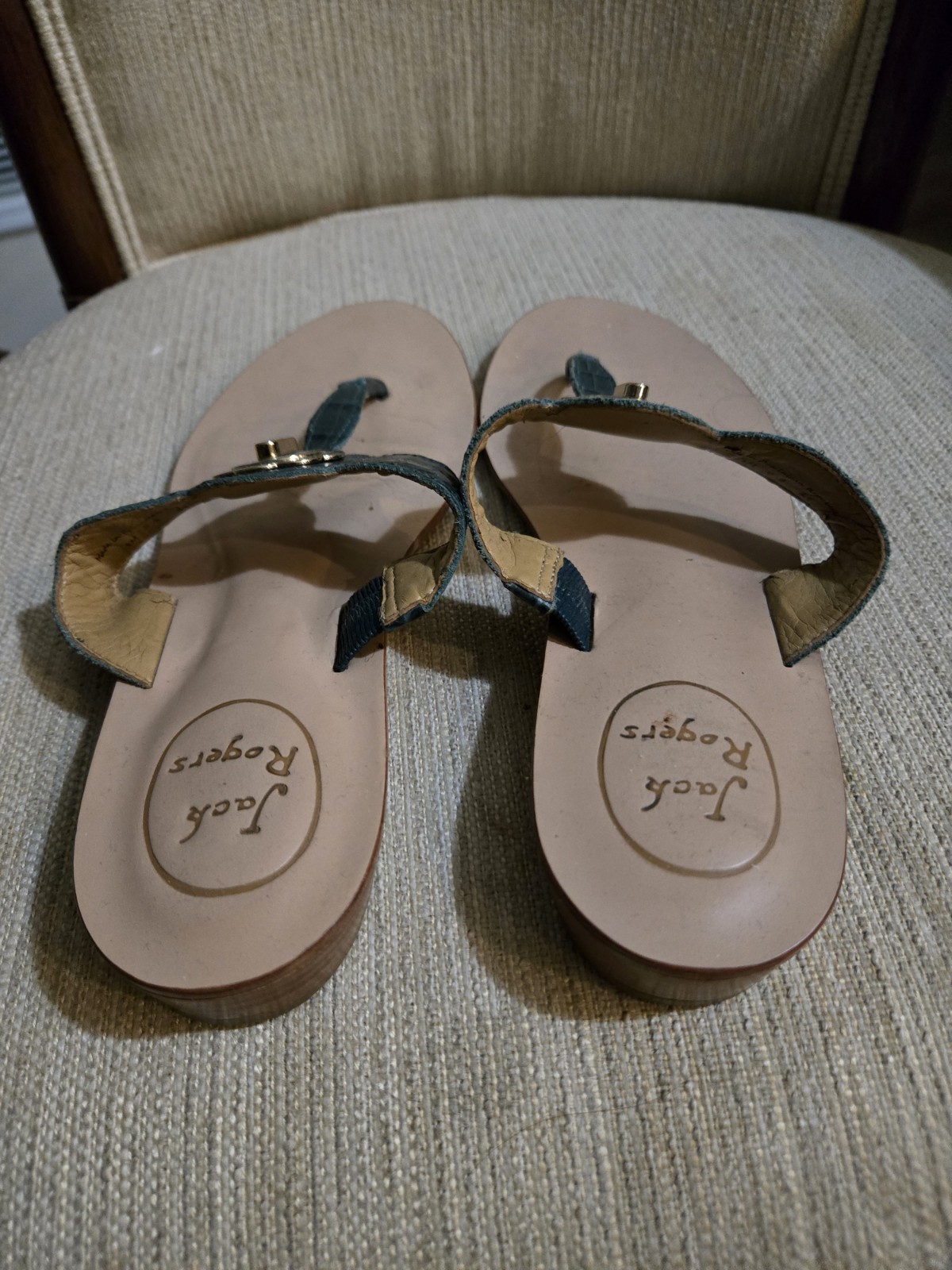 JACK ROGERS FLAT Python Print Leather Thong SANDA… - image 3