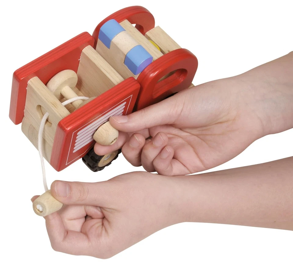 55927 Camion dei Pompieri in Legno massello Auto Giocattolo Rossa con Pneumatici - Immagine 4 di 4