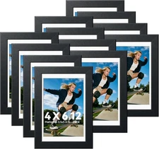 12 Pack Black 4x6 Picture Frames Tabletop Wall Display with Mat or Without