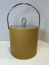 Vintage Irvinware 3 Quart Ice Bucket 70’s Wicker Cane Tan Pattern Made In USA