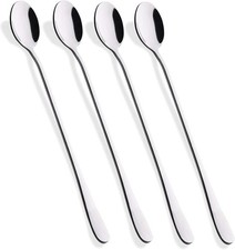 Set of 4 Ergonomic 9-Inch Iced Tea Ice Cream Spoons - Stylish Stainless Steel