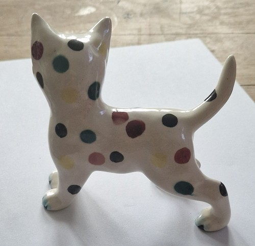 VTG Ceramic Cat With white body & colourful polka dots blue eyes 4" Tall READ - Picture 7 of 9