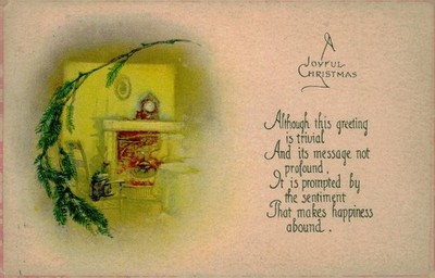 Cozy Fireplace with Pine Branch, c1910, Holidays, Christmas, Postcard