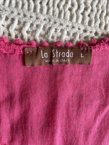 La Strada Size L 14 Pink Linen Cotton Broderie Maxi Dress Pockets Made In Italy - Picture 6 of 13
