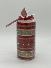 Beautiful Striped Red, Gold and Silver Christmas Candle w/ Jewels