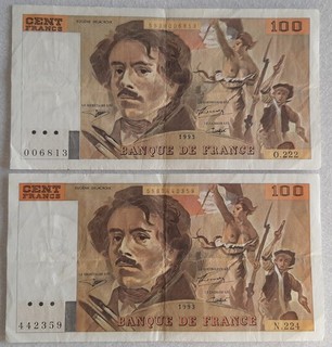 Banque de France 2 x 100 Francs 1993 O.222 / N.224 Delacroix