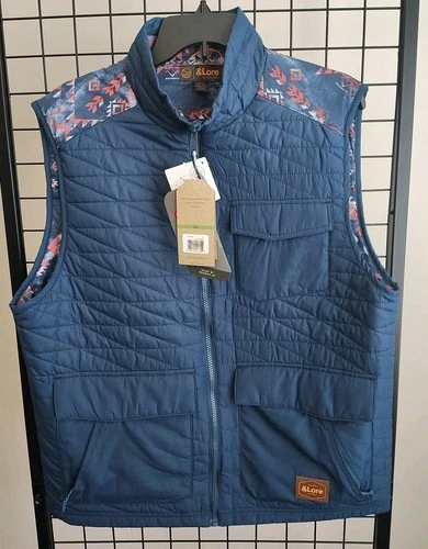 &Lore By Tahoe River Men's Large Quilted Vest  Full Zip Blue Sleeveless Jacket  image 3