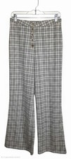 Nasty Gal Beige Brown Plaid Wide-Leg Pants High Rise Stretch Button Front 31"