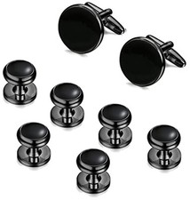 Cuff Links Mens Stainless Steel Cuff Links and Studs Set Gold D: Black-tone