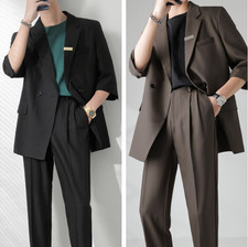 Men's Summer 2-Piece Suit Lapel One Button 3/4 Sleeve Jacket and Pants Set Gift
