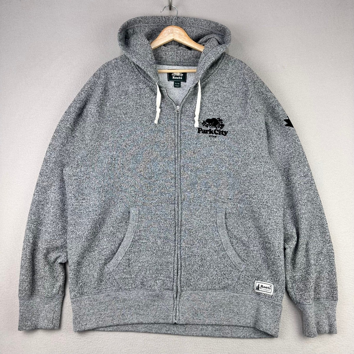 Roots Canada Hoodie Mens XL Grey Full-Zip Park City Fleece