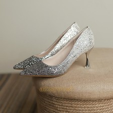 Women's New Pointed Toe High Heels Business Party Wedding Sequins Shoes
