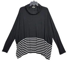 Betsy's Boutique Shop Black White Striped Cowl Neck Dolman Sleeve Top Blouse