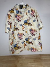 Men  s XL Route 66 Pattern Button Up Short Sleeve Shirt TX CA UT AZ IL OK MO USA 