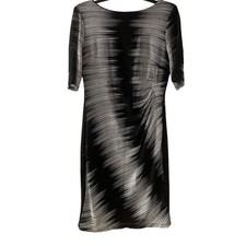 Anne Klein Black And White Geometric Ruched Sheath Dress Mesh Overlay Size 10