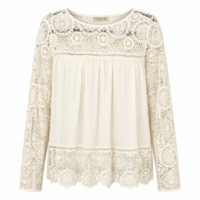 Coquette Fairycore Crochet Lace Milk Silk Peasant Top Womens Small Cottagecore