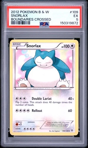 2012 POKEMON BLACK & WHITE BOUNDARIES CROSSED #109 SNORLAX PSA 5