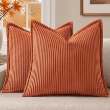 Corduroy Fall Decorative Throw Pillow Covers 18x18 18" x 18" Pack of 2 Rust