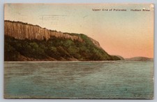 Upper End Of Palisades Hudson River NY Vintage Postcard Hand Colored