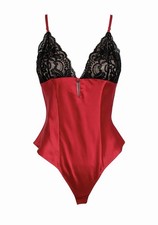 Victoria's Secret Red Silk Lace Teddy Bodysuit Snap Closure L Vintage