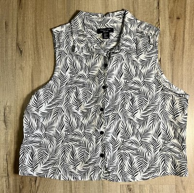 TAHARI  100% Linen Women's Top XL Floral Coastal Vacation Resort Wear