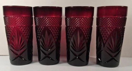 Vintage Cristal D'Arques Durand Luminarc Ruby Red Glass Tumbler France Set of 4
