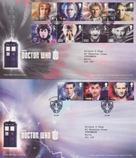 GB Stamps First Day Covers x 2 Doctor Who, TV, actors, space, Tardis SHS 2013 
