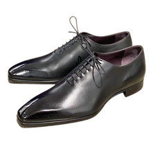 Handmade Gray Oxford Genuine Leather Dress Office Formal Lace Up Shoes For Men