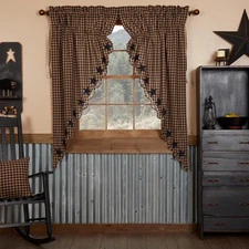 Navy Star Scalloped Prairie Window Curtains, Short Panel Set of 2, Blue, 63x3...