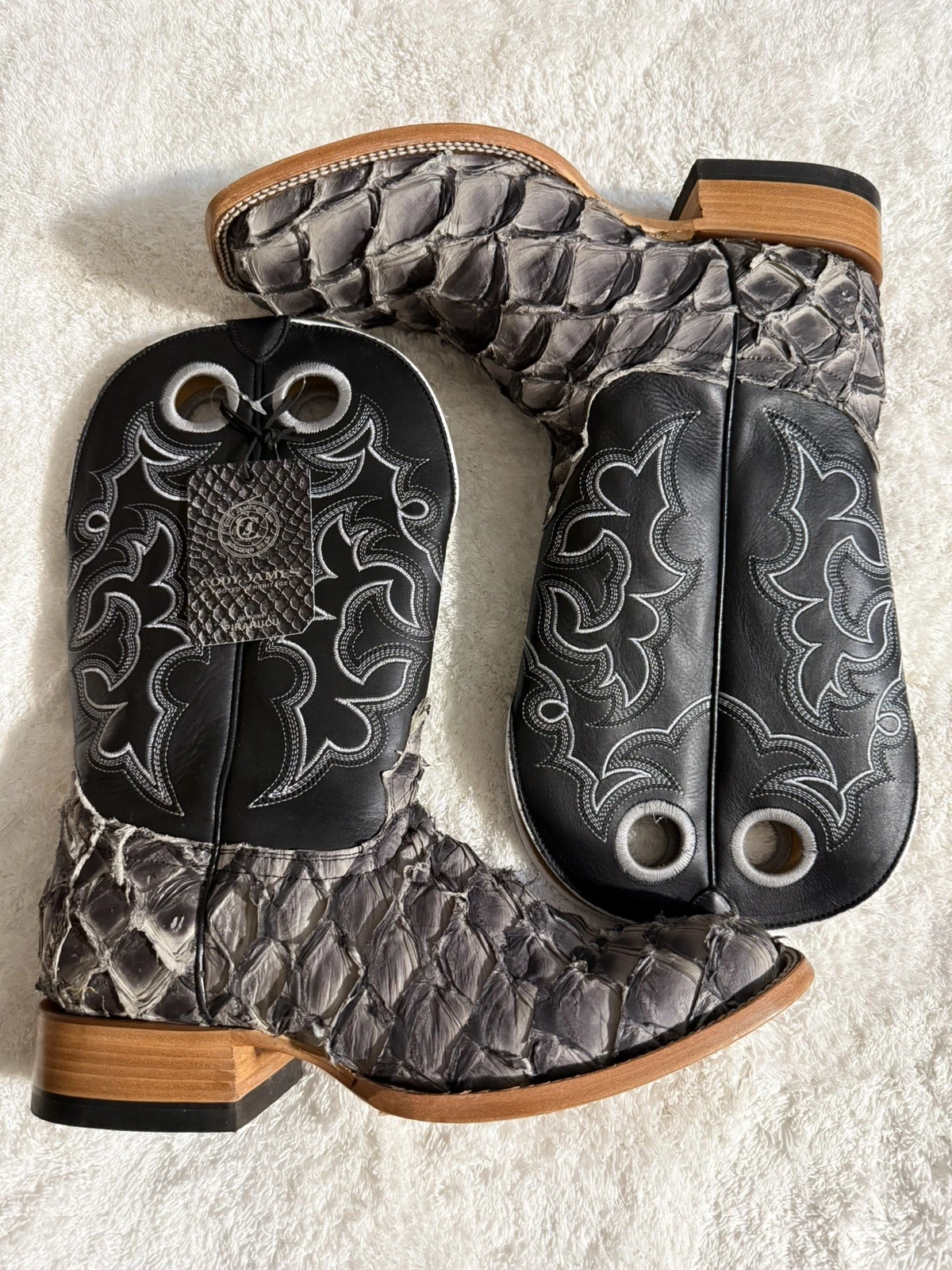 Cody James Genuine Fish Leather Cowboy Boots Exotic Western Black Mens 12 D