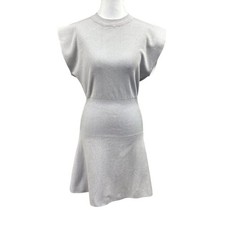 Zara Minimalist Knit Cinched Waist Mini Dress Sz M Gray