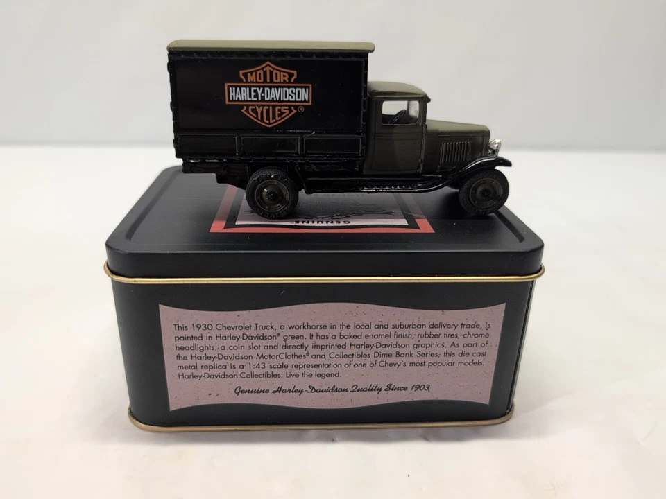 Harley Davidson 1930 Die Cast Chevy Delivery Truck Dime Bank New W/Tin Box - Image 4 of 4