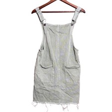 Forever 21 Women Small Olive Green Denim Overall Pinafore Dress Mini Raw Hem