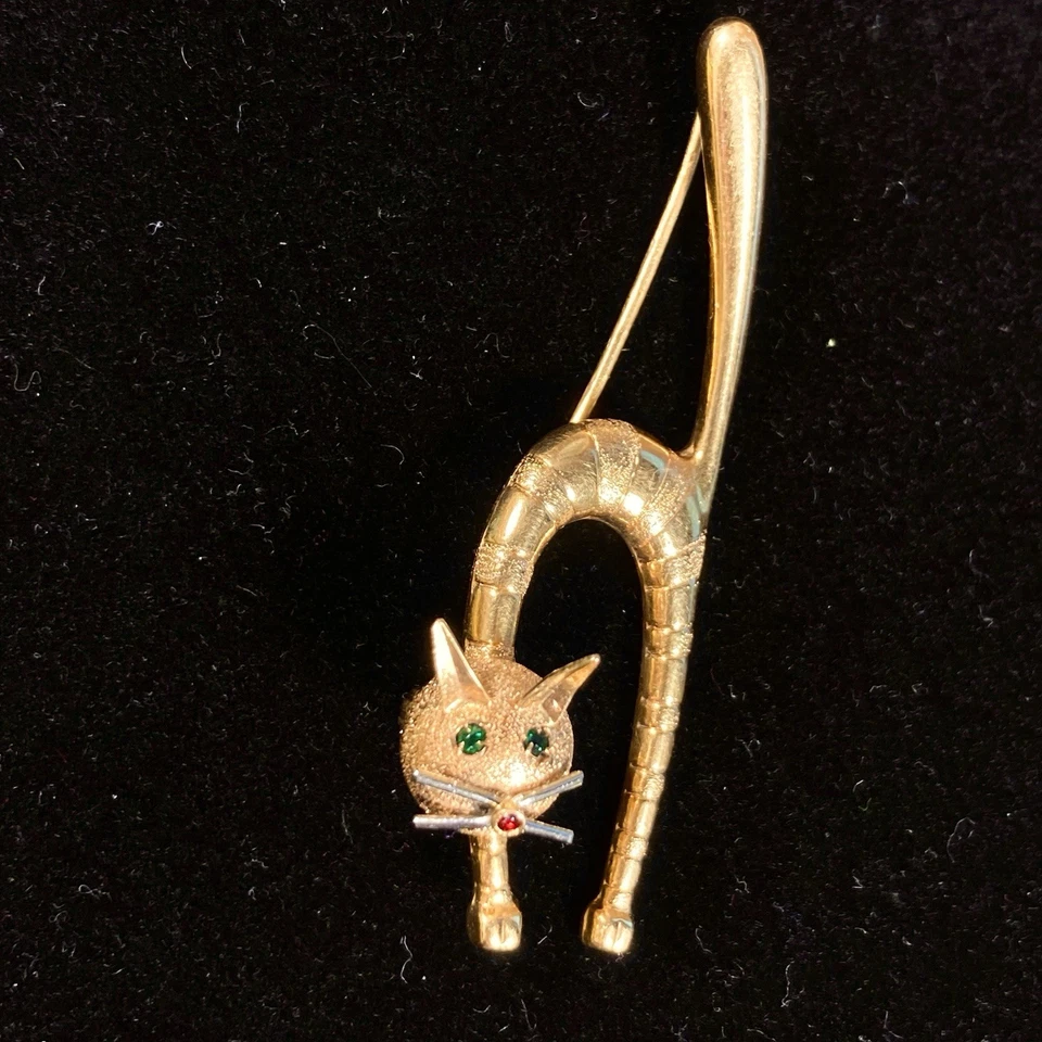 Broche Gato Tabby Vintage, UNOAERRE, 18k 750, Oro, Cicatrizado Foto 2 de 4