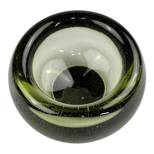 Jan Barboglio Heavy Thick Art Glass Bowl with Iron Footing Clear-Green RARE 5” - Picture 2 of 18