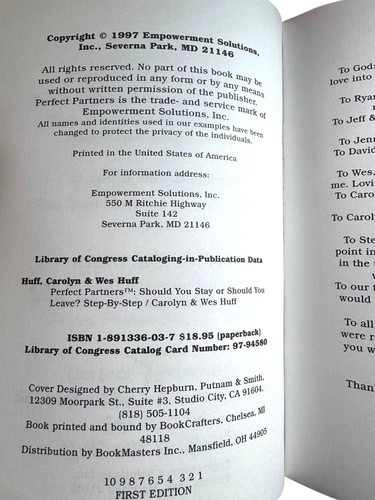 Perfect Partners Should You Stay or Should You Leave? By Carolyn & Wes Huff 1997 - Picture 2 of 3