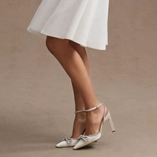 New Tony Bianco x BHLDN ELSIE 8 White Satin Rhinestone Bow Formal Bridal Wedding