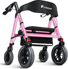 Heavy-Duty 4-Wheel All Terrain Walkers w Seat 450Lb Bariatric Rollator Foldable