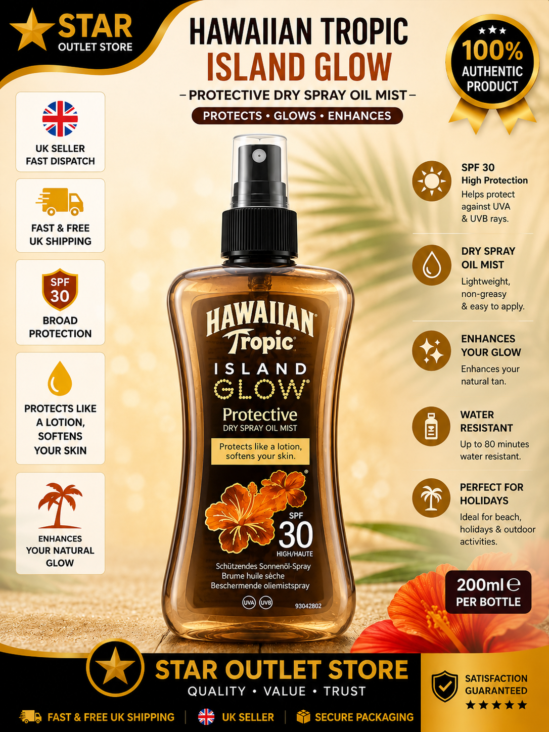 2 x Hawaiian Tropic Island Glow SPF30 Dry Oil Spray Mist 200ml - Image 4