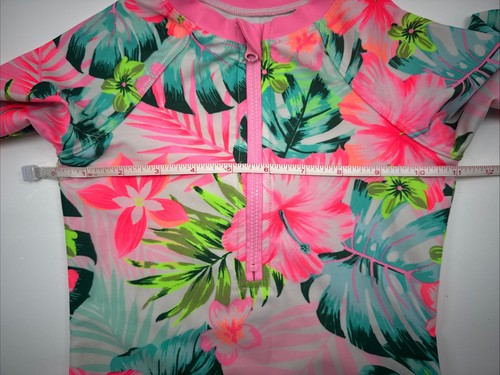 Wondernation 5T Girls Swimsuit Rashguard Long Sleeve 1/2 Zip Hawaiian Floral - Picture 7 of 11