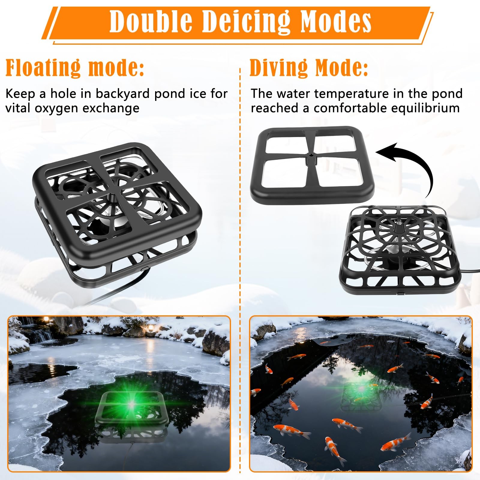 Floating & Submersible Pond Heater, 500W Pond Heaters for Outdoor Ponds with ...