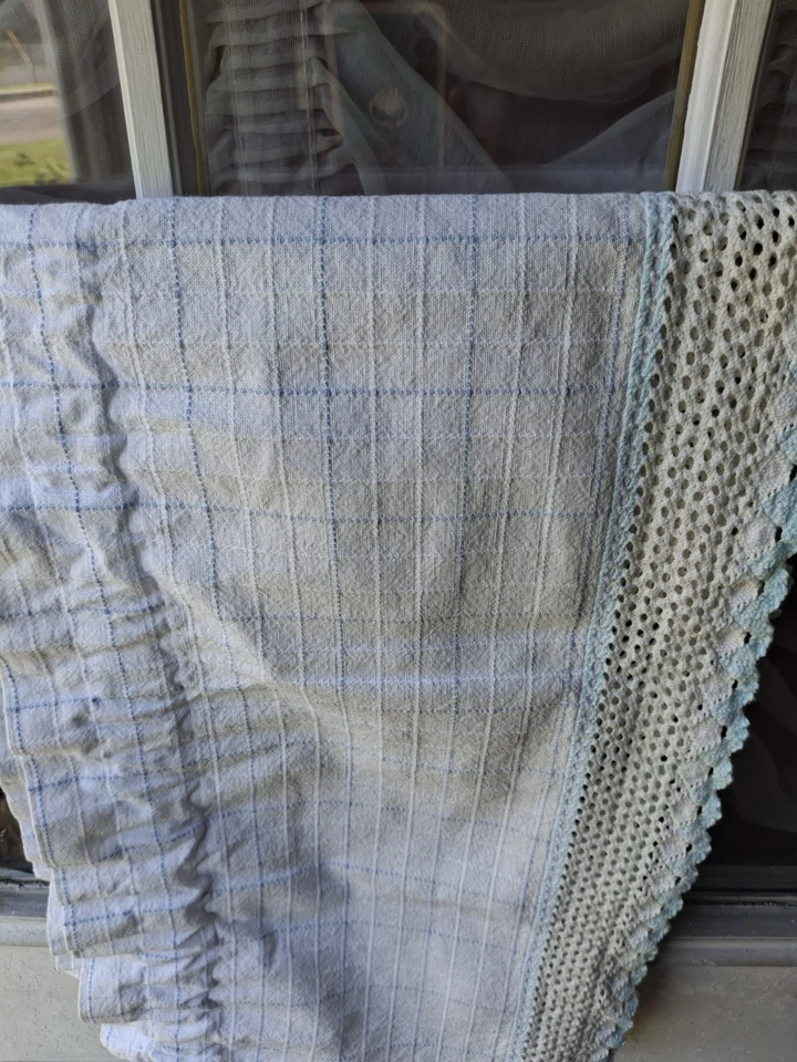 Vintage Kitchen Curtain Set 100% Cotton 4 Tiers 2 Valances 2 Scarves White Blue - Изображение 4 из 4