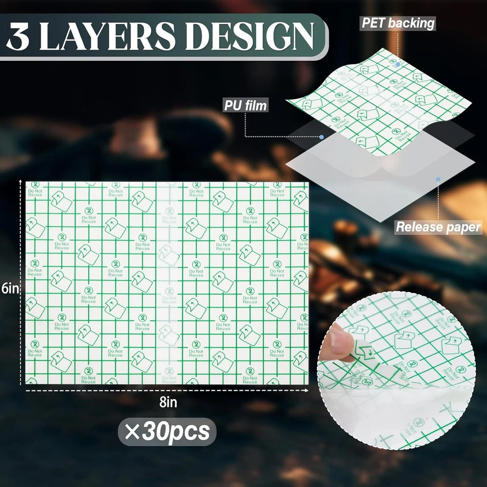 30 шт. бандаж для ухода за татуировками 6 x 8 дюймов, принадлежности для татуировок водонепроницаемые бинты, - Изображение 2 из 4