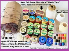 Vtg Thread Lot~HUGE! Spool American Viscose Twisted Ply,Woolly Lock,Magic Yarn++